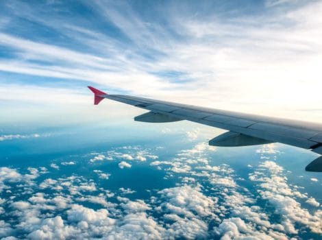 Wing of an airplane midair