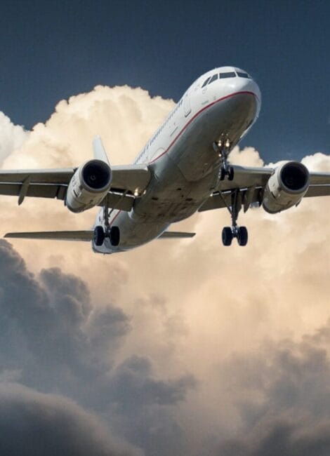 An airplane amidst clouds
