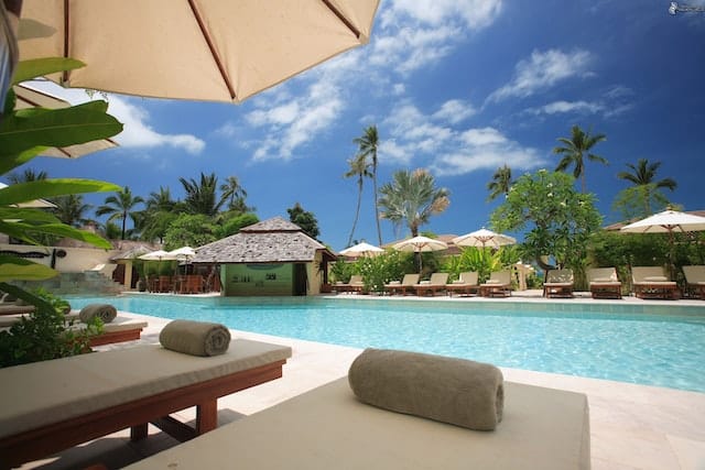 A hotel resort's pool area