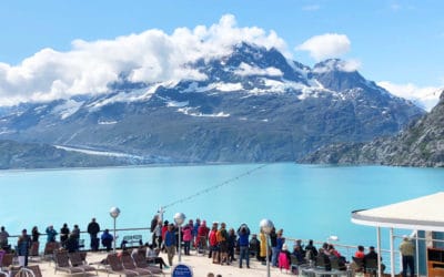 People on a viewing deck in Alaska